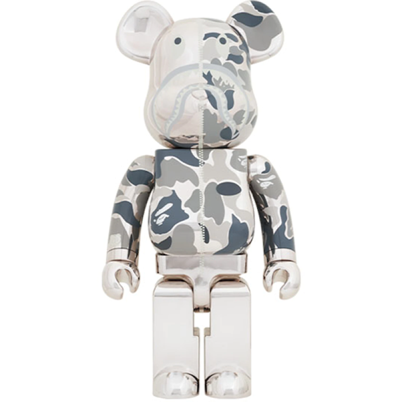 Be@rbrick Camo Shark electroplated silver shark