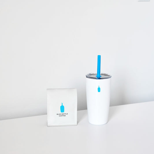 Blue Bottle 精緻吸管咖啡保溫瓶 “附開口杯蓋”