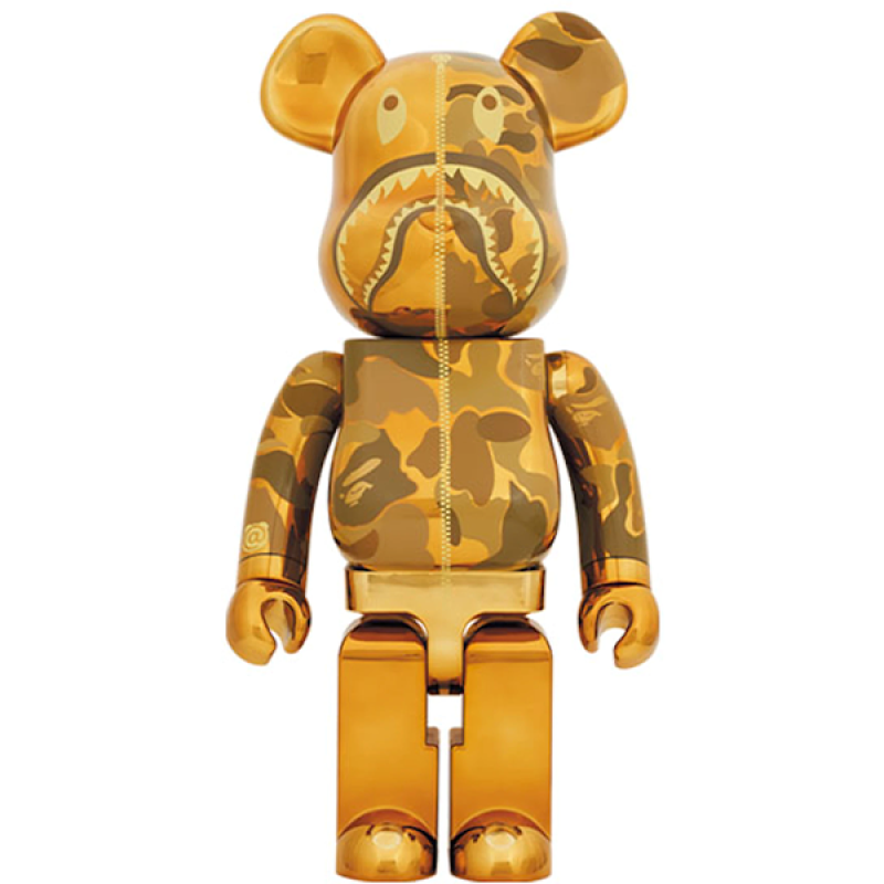 Be@rbrick Camo Shark electroplated gold shark